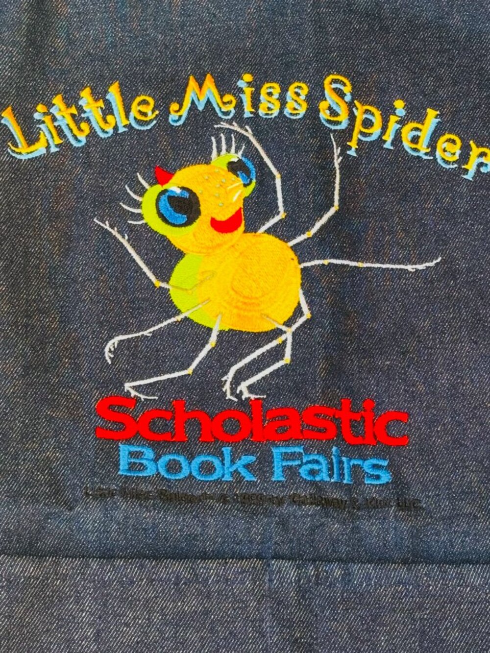 Rare Vtg Little Miss Spider Scholastic Book Fairs Denim Apron One size fits all